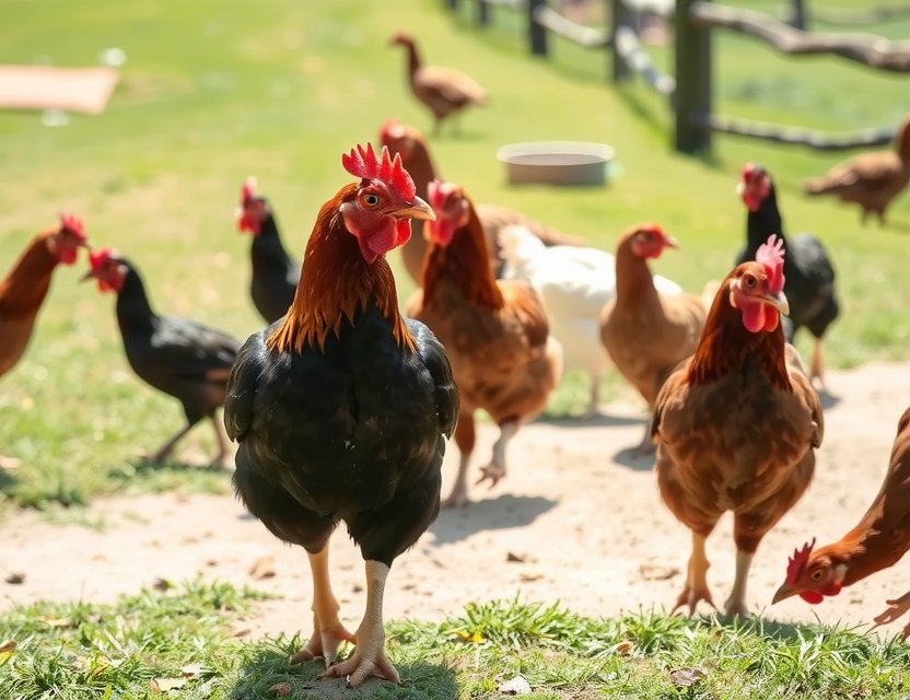 Chickens freely roaming in spacious outdoor area at playmuje farm